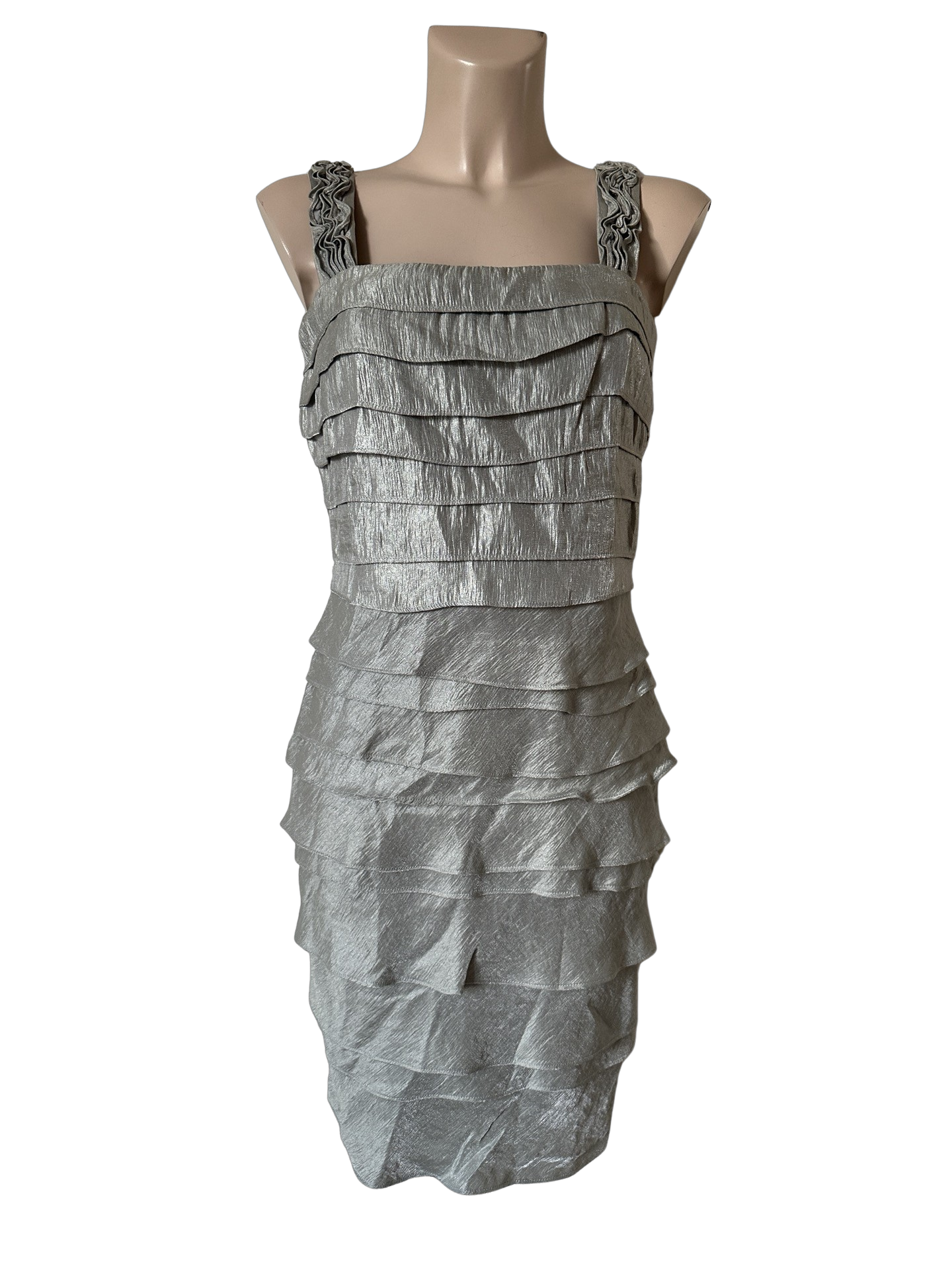joseph ribkoff silver dress Joseph Ribkoff Matte Silver Sequined Gown With Satin Sash Style 243775